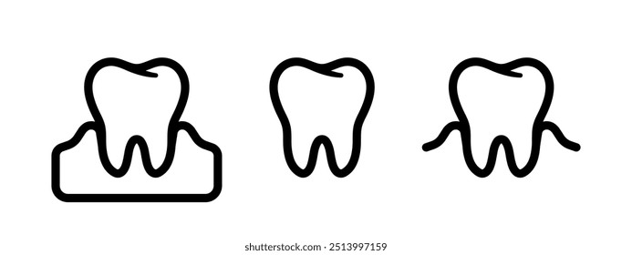 Conjunto de ícones da gengiva dentária. Dentes com símbolo de gengiva. Ilustração do vetor do logotipo do dentista. Sinal de dor de dente. Pictograma da doença da gengiva dentária. Conceito dentário de raiz dentária isolado.