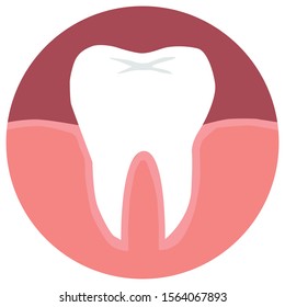 Tooth, Gums Inflammation Flat Vector Illustration. Dental Clinic, Stomatology Round Symbol. Dentistry, Orthodontic Treatment Isolated Design Element. Mouth Hygiene, Oral Cavity Sanitation