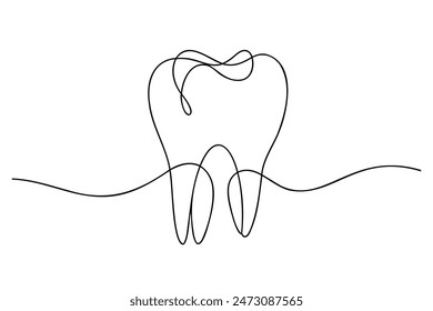 Tooth Hand drawn Continuous line art vector illustration