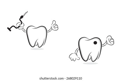 Tooth with hand drill chasing another one with cavity