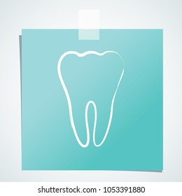 Tooth handdrawn outline icon. Flat vector cartoon illustration. Objects isolated on blue note paper background.