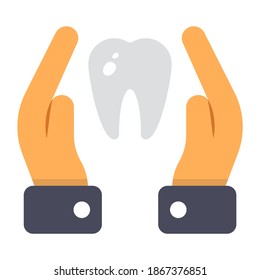 
Tooth in hands denoting concept of dental care icon

