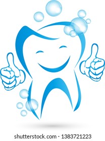 Tooth with hands and soap bubbles logo