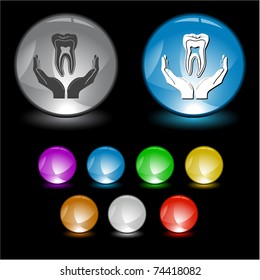 tooth in hands. Vector interface element.