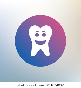 Tooth happy face sign icon. Dental care symbol. Healthy teeth. Icon on blurred background. Vector