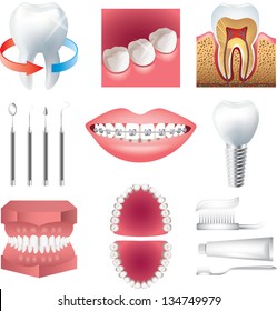 tooth healthcare and stomatology photo-realistic vector set