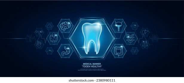 Tooth healthy. Human organs icon symbols. Medical science banner design template. Health care medical check up too innovative futuristic digital technology. Examining organ and heart pulse. Vector.