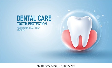 Tooth healthy sparkling white and muscle hand strong with calcium fluorine. can be used in children dentist clinic. Medical health and dentistry concept. cartoon dental character. vector design.