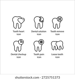 Coração dentário, Solução dentária, Remoção de dente, Checkup dentário, Dor de dente, Dente solto, ícone