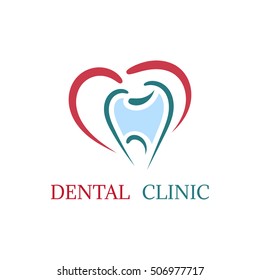 Tooth and heart isolated vector logo for dental clinic