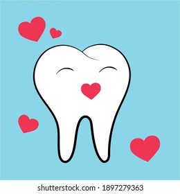 
Tooth with heart on a blue background