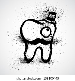 Tooth with hipster mustaches and hat