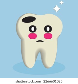 Tooth with a hole, caries .Vector image. Postcard, logo.
