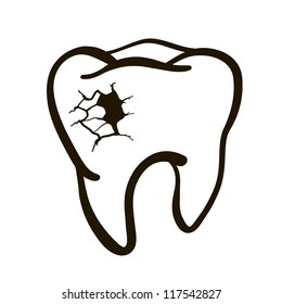 Tooth with a hole. A painful tooth. A children's sketch