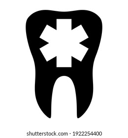 Tooth and hospital cross flat icon isolated on white background. Tooth vector illustration. Dentistry symbol. Stomatology .