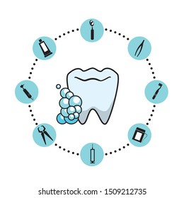 tooth human with dentist set tool vector illustration