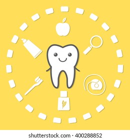 Tooth and hygiene things. Dental hygiene concept.Vector illustration