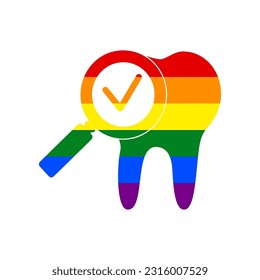 Tooth icon with arrow sign. Rainbow gay LGBT rights colored Icon at white Background. Illustration.