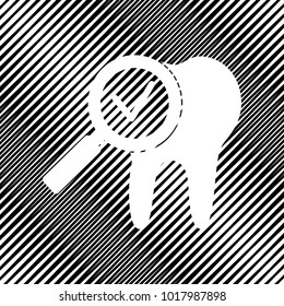 Tooth icon with arrow sign. Vector. Icon. Hole in moire background.