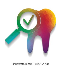 Tooth icon with arrow sign. Vector. Colorful icon with bright texture of mosaic with soft shadow on white background. Isolated.