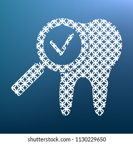 Tooth icon with arrow sign. Vector. White textured icon at lapis lazuli gradient background.