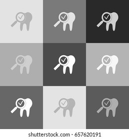 Tooth icon with arrow sign. Vector. Grayscale version of Popart-style icon.