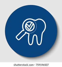 Tooth icon with arrow sign. Vector. White contour icon in dark cerulean circle at white background. Isolated.