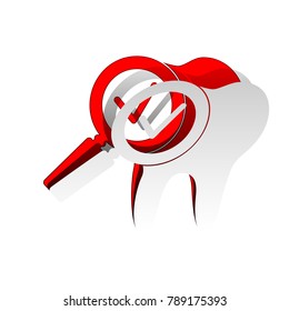 Tooth icon with arrow sign. Vector. Detachable paper icon with red body stock. Isolated.