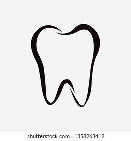 Tooth icon. Black outline line tooth. Symbol for dentistry clinic or dentist medical center.  Icon toothpaste package. Vector illustration EPS10