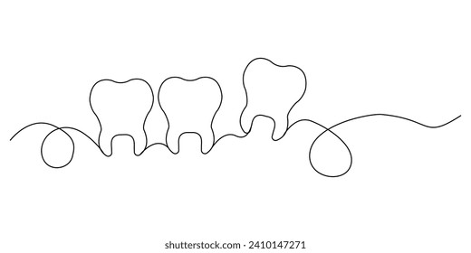 Tooth icon in continuous line. Line art of tooth icon. Vector illustration. EPS 10.
