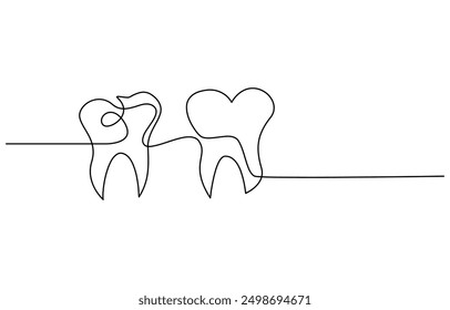 Tooth icon in continuous line drawing style. Line art of tooth icon. Vector illustration, Single line drawing of a tooth, Line art teeth outline, silhouette