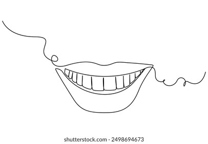 Icono de diente en estilo de dibujo de línea continua. Arte de línea del icono del diente. Ilustración vectorial, Dibujo de una sola línea de un diente, Línea de los dientes de arte de contorno, silueta