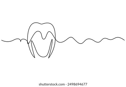 Tooth icon in continuous line drawing style. Line art of tooth icon. Vector illustration, Single line drawing of a tooth, Line art teeth outline, silhouette