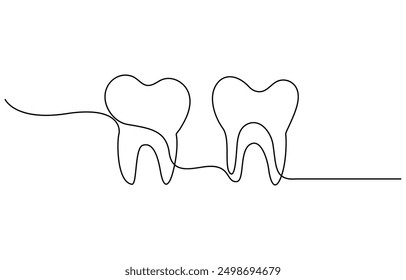 Tooth icon in continuous line drawing style. Line art of tooth icon. Vector illustration, Single line drawing of a tooth, Line art teeth outline, silhouette