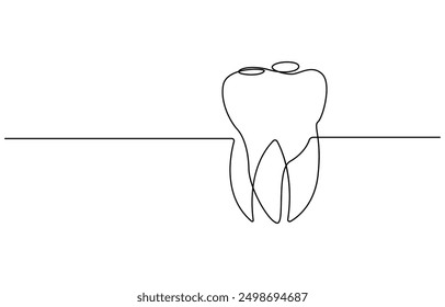 Icono de diente en estilo de dibujo de línea continua. Arte de línea del icono del diente. Ilustración vectorial, Dibujo de una sola línea de un diente, Línea de los dientes de arte de contorno, silueta