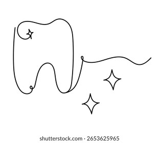 Zahnsymbol in durchgezogener Liniengrafik. Zahnaufhellung Kontursymbolvektor.