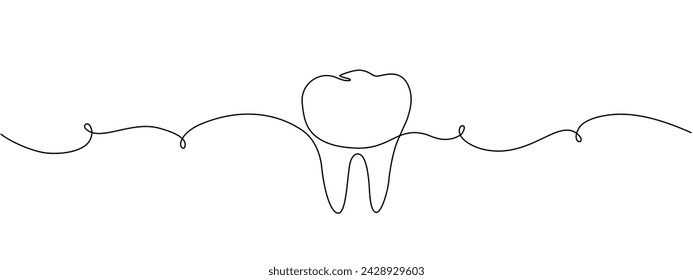 Zahnsymbol im fortlaufenden linearen bearbeitbaren Zeichnungsstil. Konzept der linearen Zeichnung von gesunden Molaren. Vektorgrafik