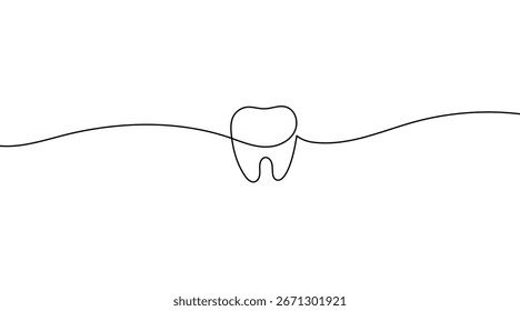Ícone de dente em estilo de desenho contínuo de uma linha. Ilustração de vetor de arte dentária mínima. Símbolo de dente linear simples com fundo abstrato para design de saúde e cuidados.