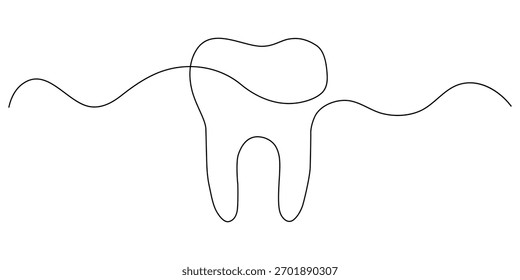 Ícone de dente desenho contínuo de uma linha design vetor dentário minimalista.
