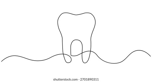 Ícone de dente desenho contínuo de uma linha design vetor dentário minimalista.