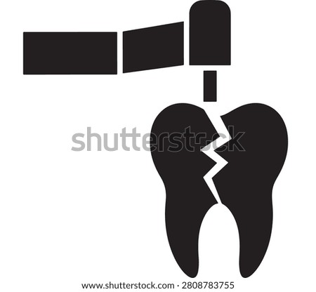 Tooth Icon with Cracked Enamel and Broken Heart Symbol, Dental Health Concept for Medical Care, Pain and Repair