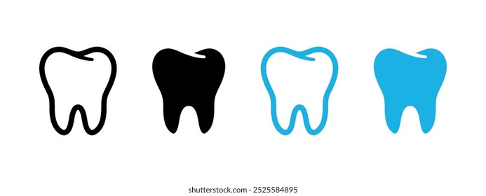 Ícone de dente. Logotipo da clínica dentária. Ilustração vetorial de dentes humanos. Logotipo de odontologia azul. Conceito de higiene oral. Sinal de dentista. Símbolo de esmalte de dente molar. Design de pictograma de dente simples isolado.