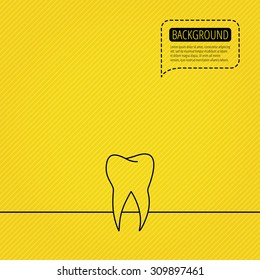 Tooth icon. Dental stomatology sign. Dentistry symbol. Speech bubble of dotted line. Orange background. Vector