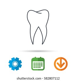 Tooth icon. Dental stomatology sign. Dentistry symbol. Calendar, cogwheel and download arrow signs. Colored flat web icons. Vector