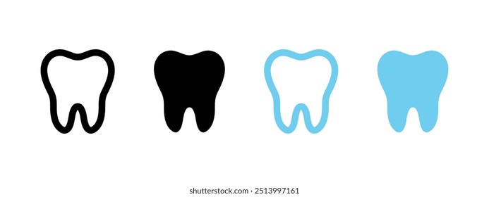 Ícone de dente. Símbolo dentário. Ilustração do vetor de cuidado dos dentes. Sinal de higiene oral. Logotipo da clínica de dentista. Conceito isolado de saúde dentária. Pictograma da dor de dente.