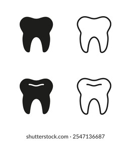 Ícone de dente. Sinal de vetor dentário. Clínica de saúde dentária. Ícones de linha oral isolados no fundo branco. 