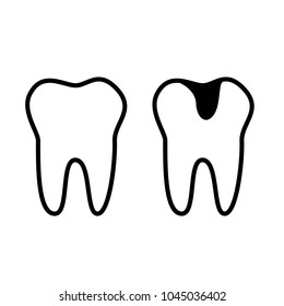 Tooth icon. Dentistry, caries, before and after dental treatment. Vector object