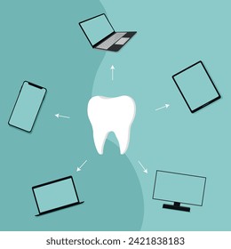 tooth icon. Dentistry vector illustration. Book an appointment with a dentist. Illustration of a tooth. Dentist profession web banner or landing page with teeth icon. White healthy tooth.
