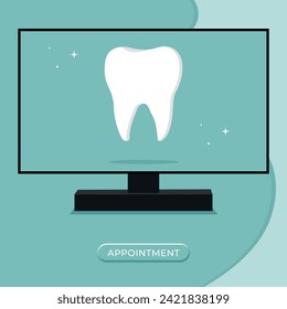 Zahnsymbol. Zahnmedizin, Vektorgrafik. Buchen Sie einen Termin beim Zahnarzt. Illustration eines Zahnes. Zahnarzt Beruf Web-Banner oder Landing-Seite mit Zähnen Symbol. Weißer gesunder Zahn.