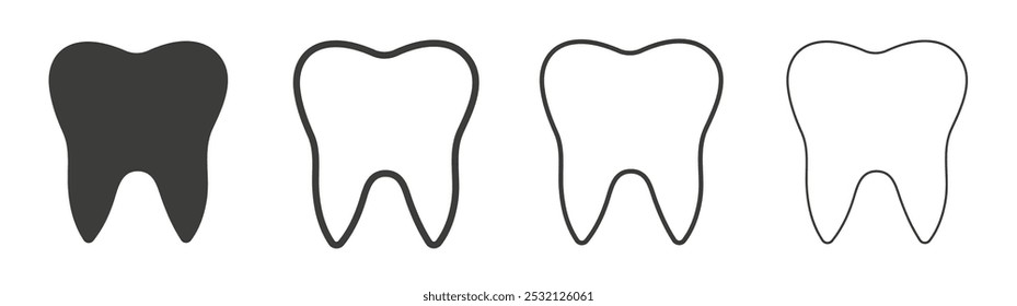 Tooth icon in fill and three stroke sizes